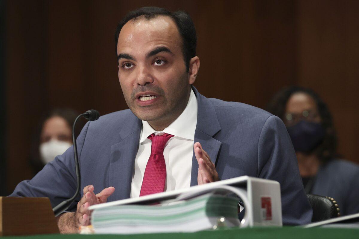 Consumer Financial Protection Bureau Director Rohit Chopra testifies before the Senate Banking, Housing and Urban Affairs Committee April 26, 2022, in Washington. (Win McNamee/Getty Images)
