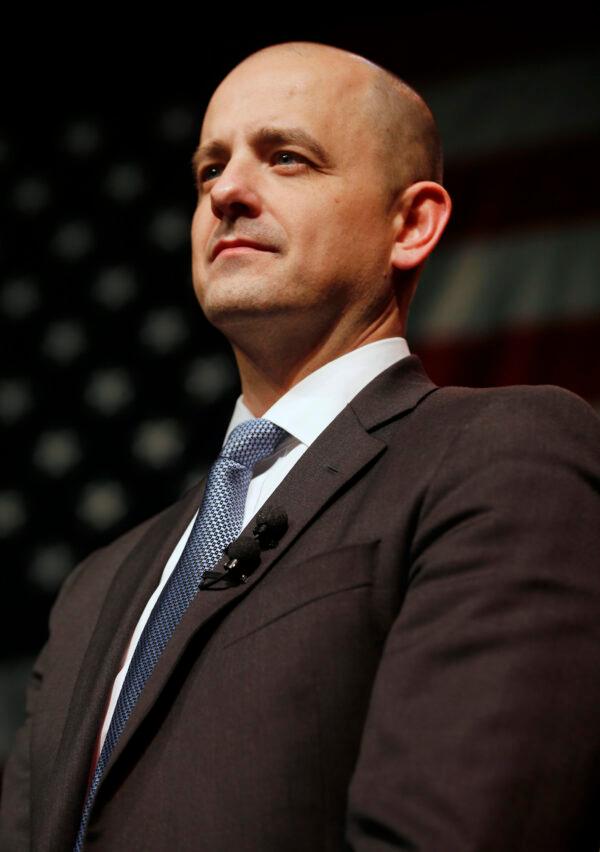 Independent candidate Evan McMullin is making a strong run against incumbent Republican Sen. Mike Lee in Utah. He's pictured here at a 2016 Election Night party in Salt Lake City, Utah. (Photo by George Frey/Getty Images)