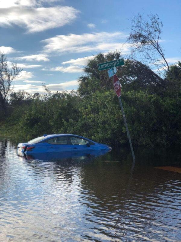 A flooded road in the aftermath of Hurricane Ian in the Gulf Cove community of Port Charlotte, Fla. (Courtesy of Michelle Chacon)