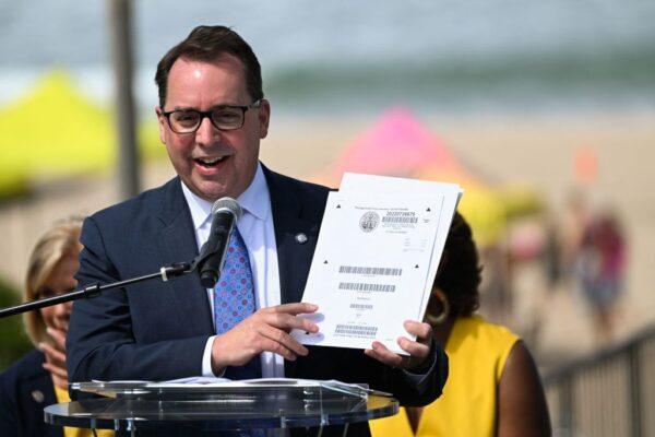 Dean Logan, LA County Registrar-Recorder/County Clerk, speaks at a press conference in Manhattan Beach, Calif., on July 20, 2022. (Patrick T. Fallon/AFP via Getty Images)