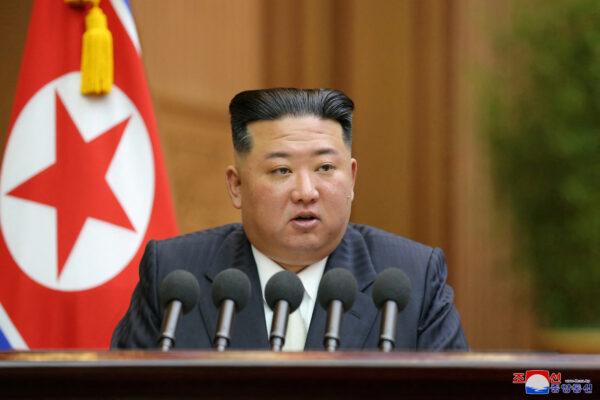 North Korea's leader Kim Jong Un addresses the Supreme People's Assembly, North Korea's parliament, which passed a law officially enshrining its nuclear weapons policies in Pyongyang, North Korea, on Sept. 8, 2022, in this photo released by North Korea's Korean Central News Agency (KCNA). (KCNA via Reuters)