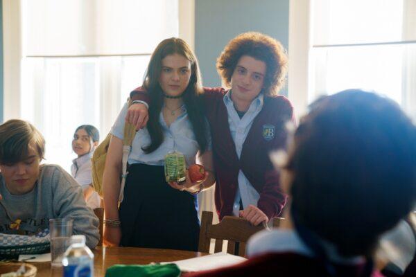 Chiara Aurelia as Young Ani and Thomas Barbusca as Arthur in a flashback. Ani is able to temporarily get in with the nerd clique, headed by Arthur, who doesn’t wilt under bully pressure, in "Luckiest Girl Alive."(Sabrina Lantos/Netflix)