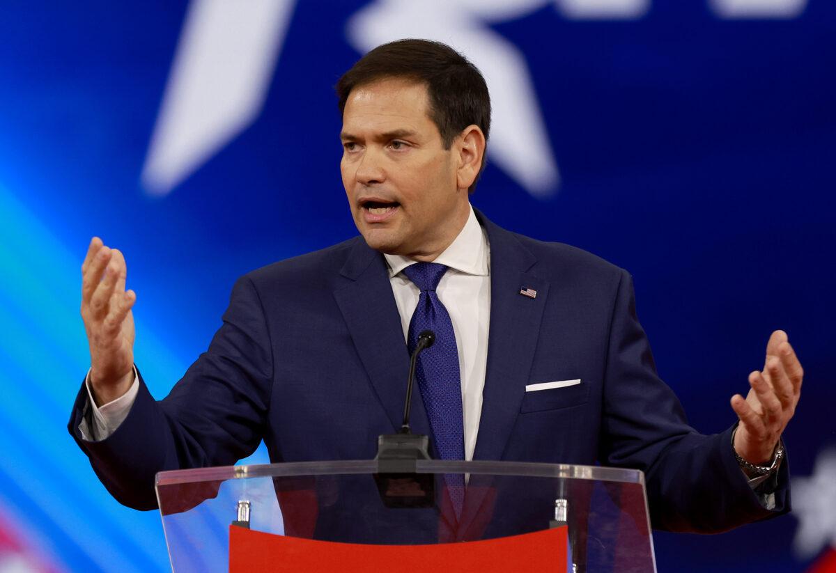 Sen. Marco Rubio (R-Fla.), seen here addressing the 2022 Conservative Political Action Conference (CPAC) in Orlando, has won a third six-year term in the U.S. Senate, defeating Democratic challenger Rep. Val Demings (D-Fla.) in their Nov. 8 midterm election. (Joe Raedle/Getty Images)
