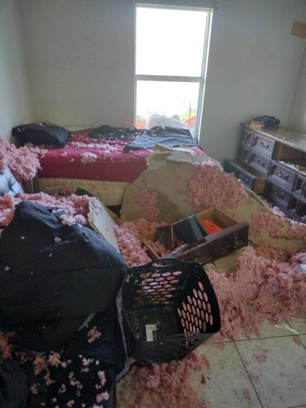 Photo of the aftermath of a roof collapse at the home of Alan and Jonathan Edson on Pendleton Road in Port Charlotte, Fla., in the aftermath of hurricane Ian on Sept. 30, 2022. (Courtesy of Monica Cody)