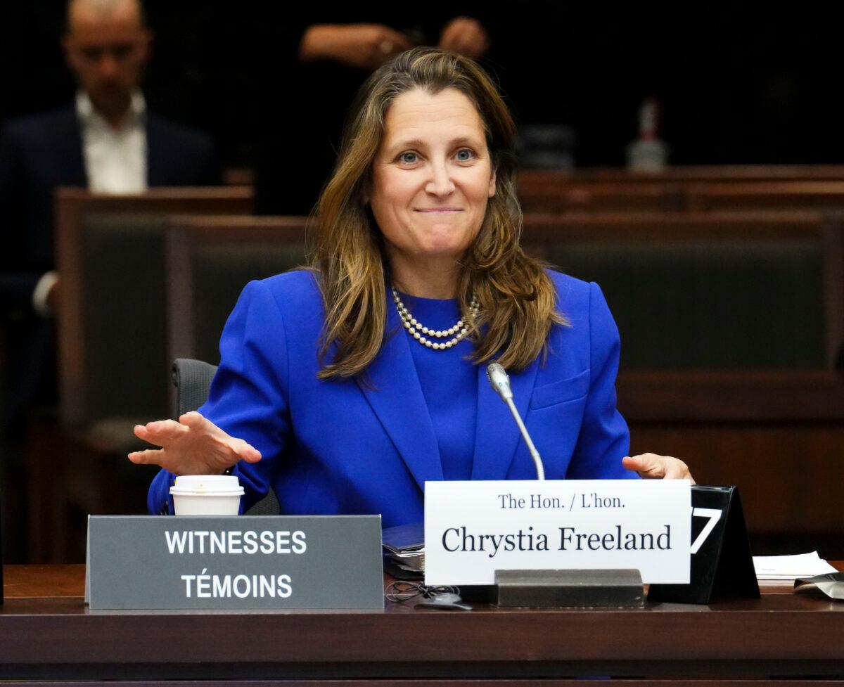 Minister of Finance Chrystia Freeland appears as a witness at a House of Commons finance committee in Ottawa on Oct. 3, 2022. (The Canadian Press/Sean Kilpatrick)
