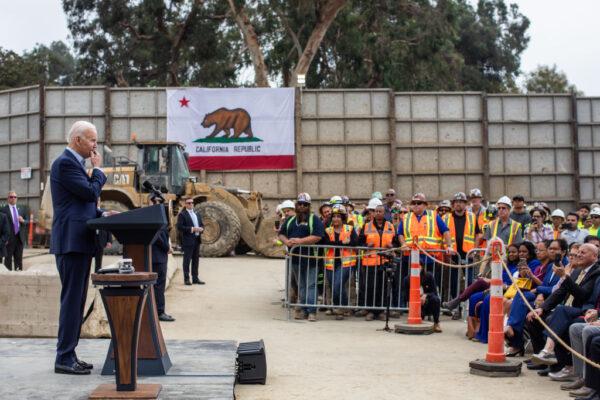 President Joe Biden delivers remarks at the Metro D Line (Purple) Extension Transit Project - Section 3 in Los Angeles, Calif., on Oct. 13, 2022. (Apu Gomes/Getty Images)