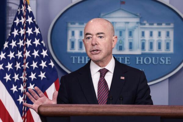 Homeland Security Secretary Alejandro Mayorkas speaks at a press briefing at the White House on Sept. 24, 2021 (Anna Moneymaker/Getty Images)