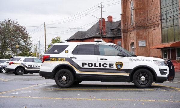Police vehicles parked outside the Middletown Police Department in N.Y. on Oct. 13, 2022. (Cara Ding/The Epoch Times)