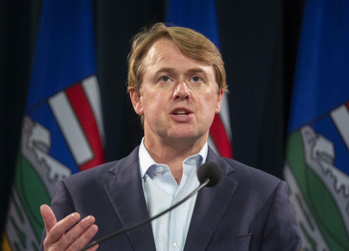 Alberta Justice Minister Tyler Shandro answers questions at a news conference in Calgary on Sept. 3, 2021. (Todd Korol/The Canadian Press)