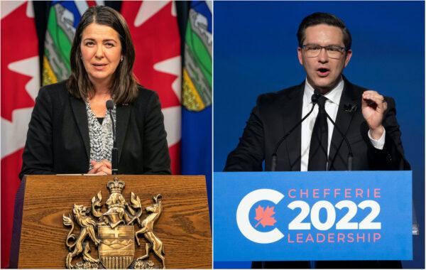 Alberta Premier and UCP Leader Danielle Smith (L) and Conservative Party Leader Pierre Poilievre. (The Canadian Press)