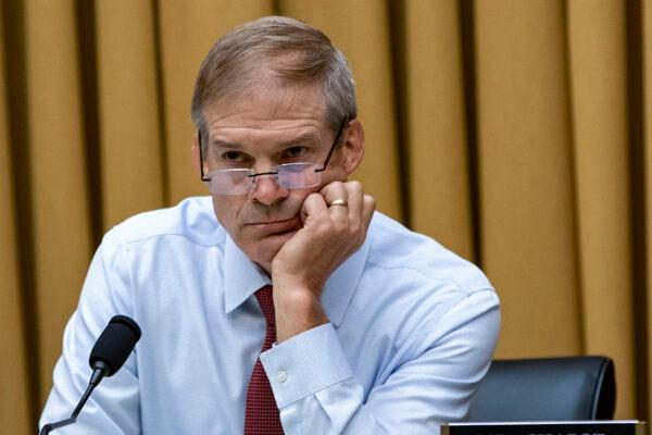 Rep. Jim Jordan (R-Ohio), ranking member of the House Judiciary Committee, during a hearing of the House Judiciary Committee on Capitol Hill in Washington on July 14, 2022. (Tasos Katopodis/Getty Images)