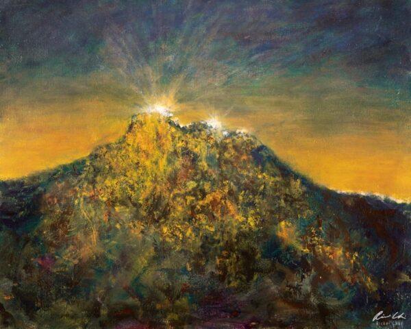 Artist Ricker Choi's oil painting records Hong Kong people's yearning for freedom on top of Lion Rock hill in 2019. (Courtesy of Ricker Choi)