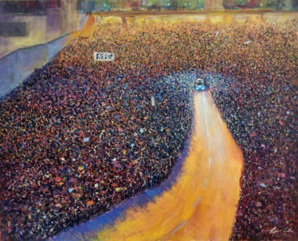 The scene of Hong Kong people fighting for freedom in 2019 awakens the once-numb heart of artist Ricker Choi, who creates a series of oil paintings to review that part of history. (Courtesy of Ricker Choi)