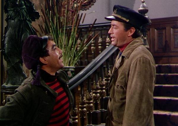 Rivals Anthony Quinn (L) as Portugee and Gregory Peck as Capt. Jonathan Clark face off in “The World in His Arms.” (Universal-International)