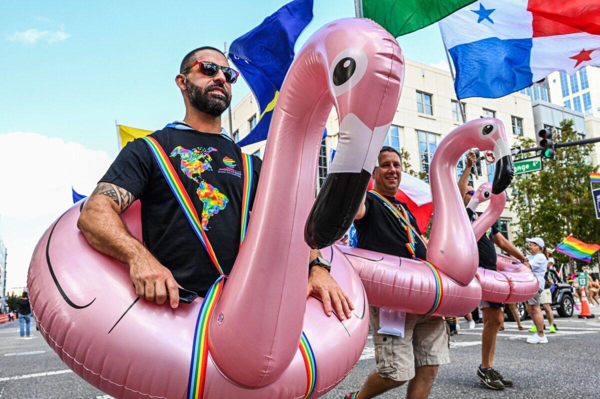 Pro-LGBT marchers stroll through Orlando, Fla., during a Pride Parade on Oct.15, 2022. (Giorgio Viera/Getty Images)