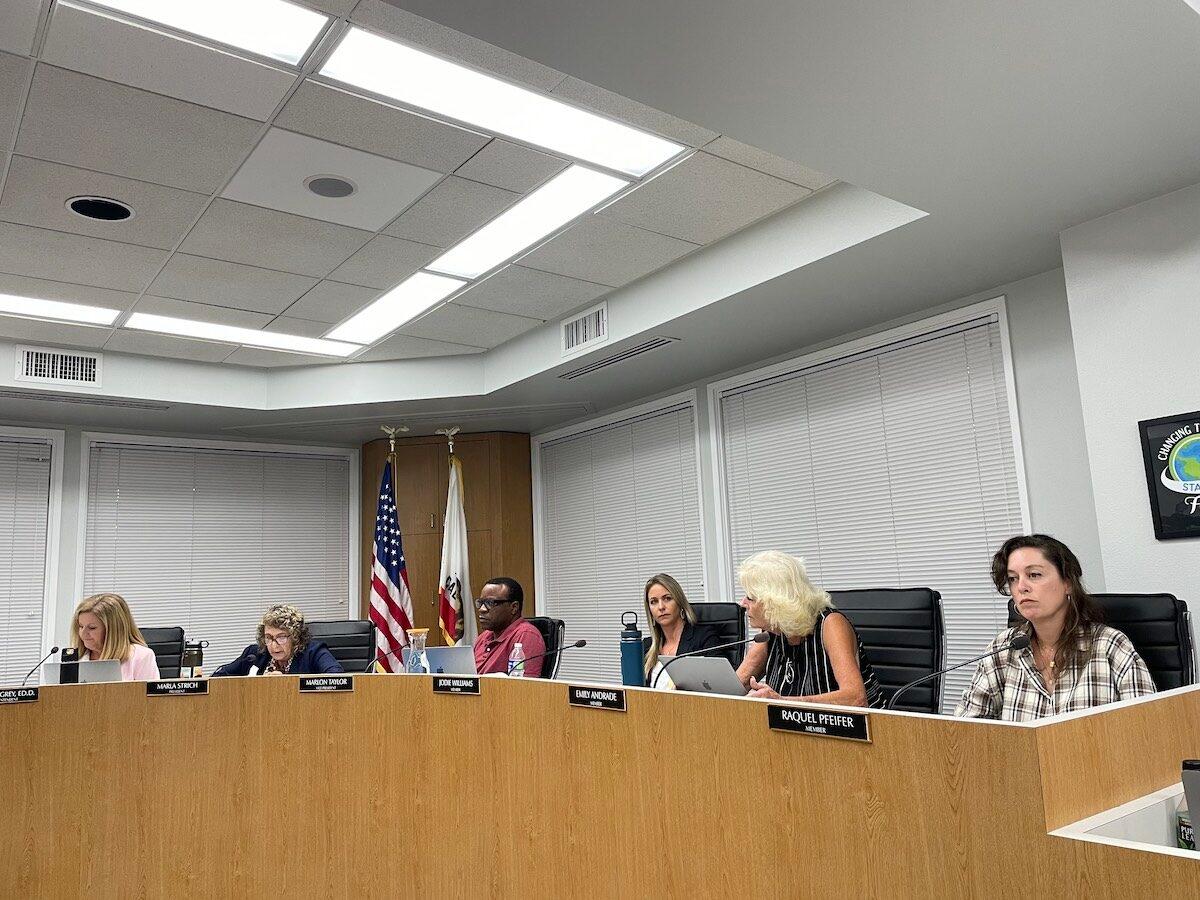The Encinitas Union School District Board in San Diego discusses the promotion of a "family-friendly" drag show on its messaging service in San Diego on Oct. 11, 2022. (Photo courtesy of Freedom Revival)