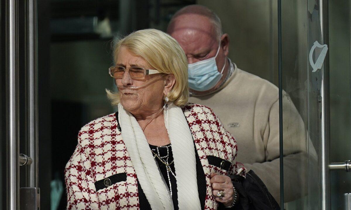 David Byrne's mother Sadie leaving Jonathan Dowdall's sentencing hearing at the Special Criminal Court, Dublin, on Oct. 10, 2022. (PA)