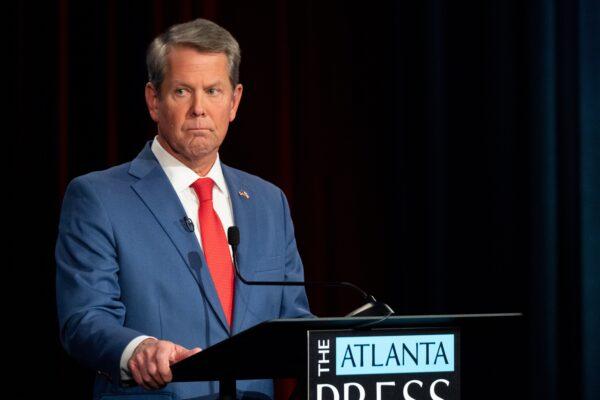 Republican Governor of Georgia Brian Kemp at the Atlanta Press Club debate as he campaigns for reelection, on Oct. 17, 2022. (Ben Gray/AP Photo)