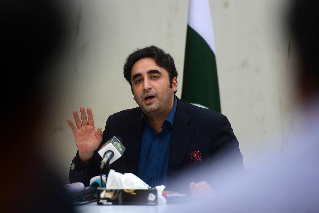 Pakistan's Foreign Minister Bilawal Bhutto Zardari speaks during a press conference in Karachi on Oct. 15, 2022. (Asif Hassan/AFP via Getty Images)