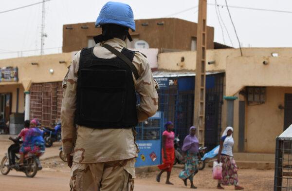 United Nations Multidimensional Integrated Stabilization Mission in Mali (MINUSMA) peacekeepers patrol the streets of Gao, eastern Mali, on Aug. 3, 2018. (Seyllou/AFP via Getty Images)