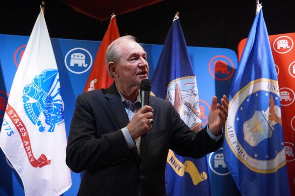 Former Virginia Gov. Jim Gilmore at a campaign event for Republican congressional candidate Yesli Vega in Fredericksburg, Va., on Oct. 17, 2022. (Terri Wu/The Epoch Times)