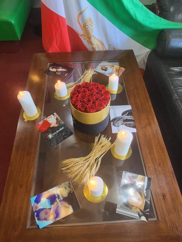 Restaurateur and member of the West Los Angeles Chamber of Commerce Roozbeh Farahanipour sets up a memorial for Mahsa Amini and other women killed at the hands of the Iranian government, at one of his restaurants in Westwood, Calif. (Courtesy of Roozbeh Farahanipour)