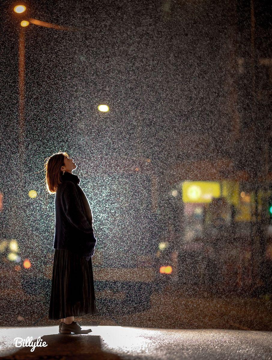 Billy's "Say I Love You Through Raindrops" was filmed on the street in Mong Kok, Hong Kong, creating a snowflake effect. (Courtesy of Billy Lie)