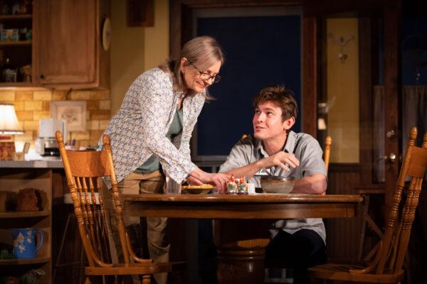 Mary Beth Fisher as Peg takes a motherly interest in Bubba Weiler as Ryan, in “Swing State.” (Courtesy of Liz Lauren)