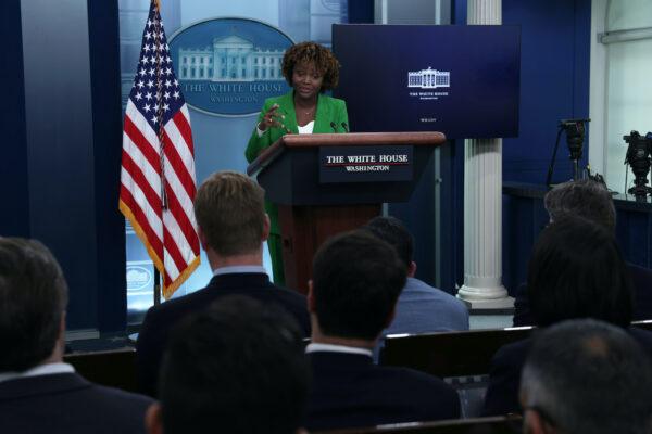 White House Press Secretary Karine Jean-Pierre speaks during the daily news briefing in the James S. Brady Press Briefing Room at the White House in Washington on Oct. 19, 2022. (Alex Wong/Getty Images)