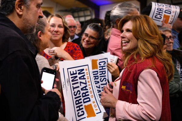 Republican gubernatorial candidate Christine Drazan greets her constituents during a rally on October 18, 2022, in Aurora, Oregon. The state that has not elected a Republican governor since 1982. (Mathieu Lewis-Rolland/Getty Images)