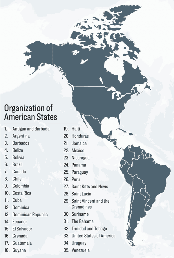 A map shows the 35 member nations in the Organization of American States. (The Epoch Times)