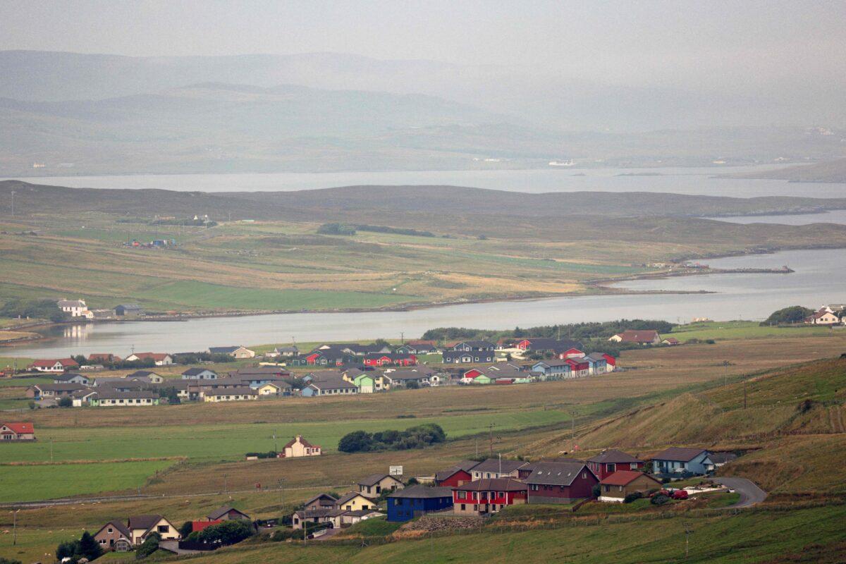 A general view of houses on the Shetland Islands, north of Scotland, on Sept. 8, 2021. (Adrian Dennis /AFP via Getty Images)