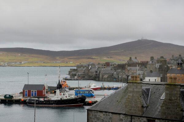 A fishing boat sits moored in the harbour in Lerwick, Shetland Islands, on Feb. 4, 2017. (Andy Buchanan /AFP via Getty Images)