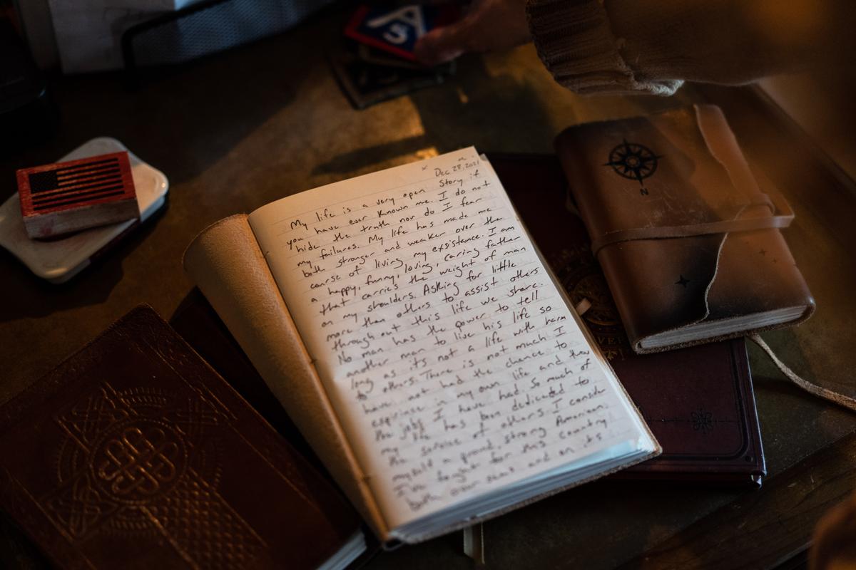 A page from one of Michael Nichols’ journals at his home in King Ferry, N.Y., on Oct. 13, 2022. (Samira Bouaou/The Epoch Times)