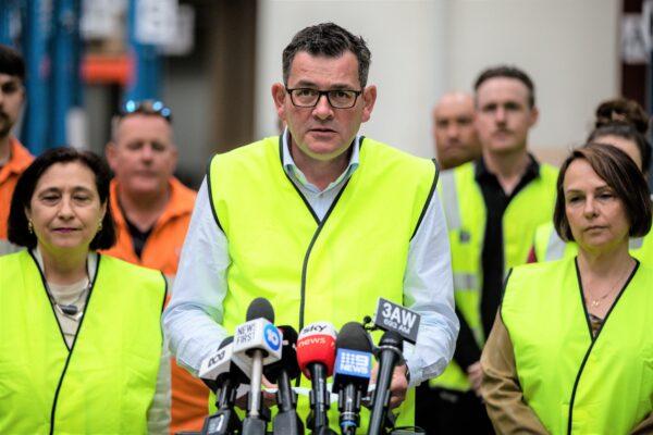 Premier Daniel Andrews of Victoria speaks to the media during an announcement at PowerPlus Energy in Melbourne, Australia, on Oct. 21, 2022. (AAP Image/Diego Fedele)