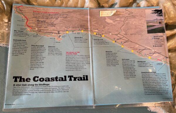 A map of the Coastal Trail, on display at the Half Moon Bay State Beach visitor center. (Courtesy of Karen Gough)