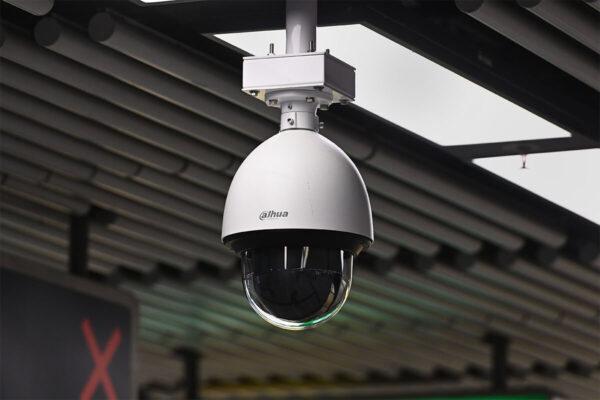 "Dahua Technology" camera at MTR Kowloon Tong Station in Hong Kong, in a file photo. (Song Bi-lung/The Epoch Times)