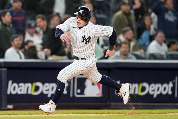 New York Yankees Harrison Bader rounds third base on his way to score against the New York Yankees during the fourth inning of Game 4 of an American League Championship baseball series against the Houston Astros in New York on Oct. 23, 2022. (John Minchillo/AP Photo)