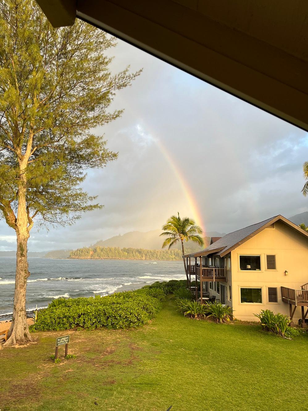 A rainbow over Hanalei Bay is seen from Hanalei Colony Resort. (Courtesy of Dreamstime)
