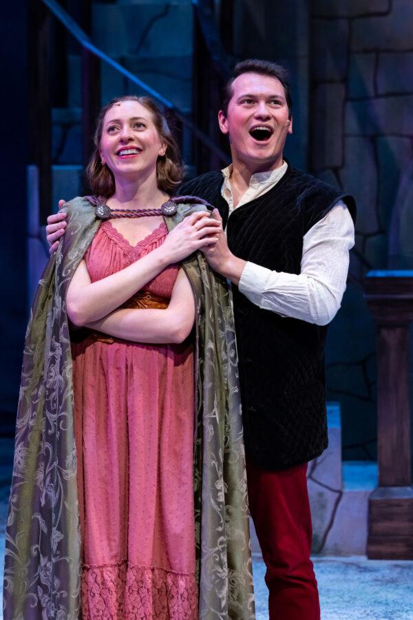Guenevere (Christine Mayland Perkins) and Arthur (Michael Metcalf) sing together in "Camelot." (brett beiner photography)
