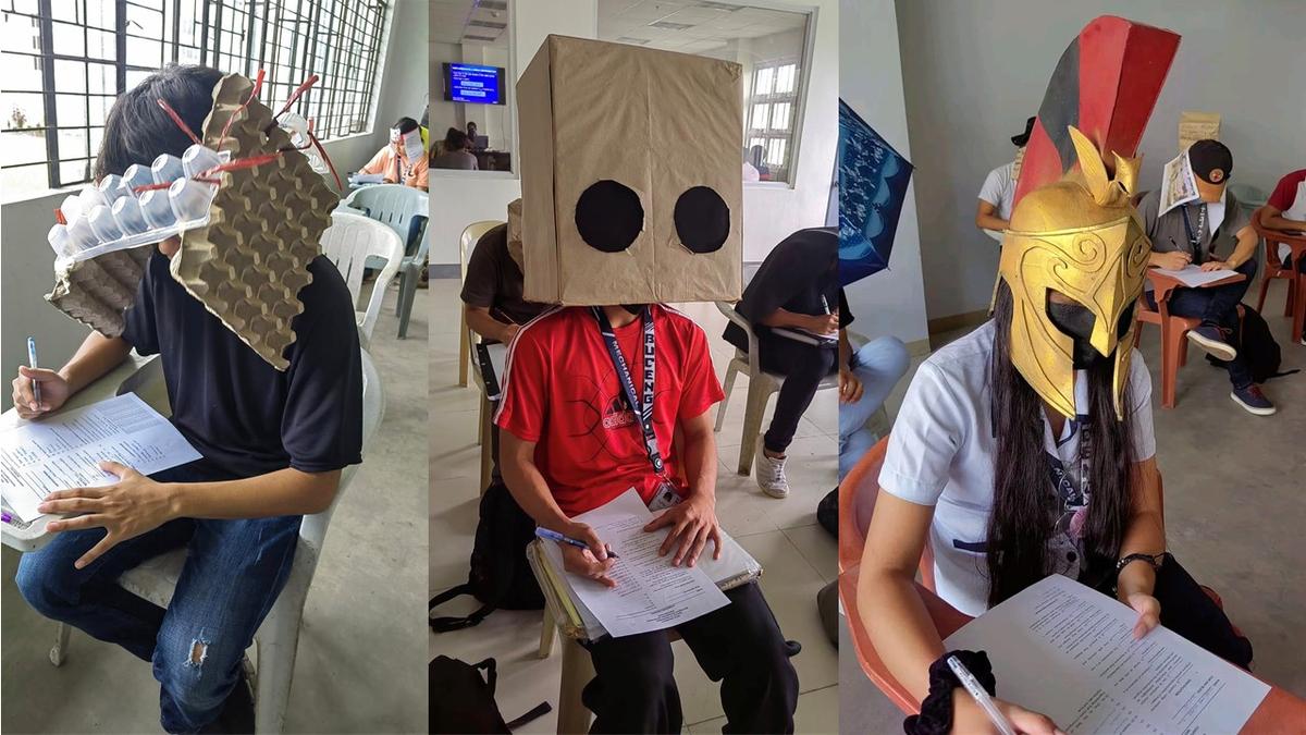 University Students in Philippines Wear Imaginative Hats to Avoid Cheating During Exams