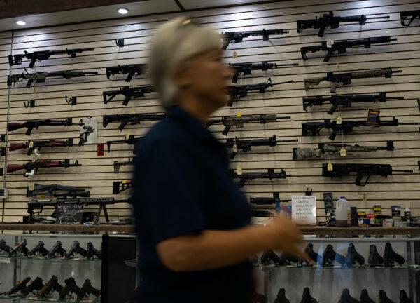 Guns are displayed in a store during the Rod of Iron Freedom Festival in Greeley, Pa. on Oct. 9, 2022. (Spencer Platt/Getty Images)