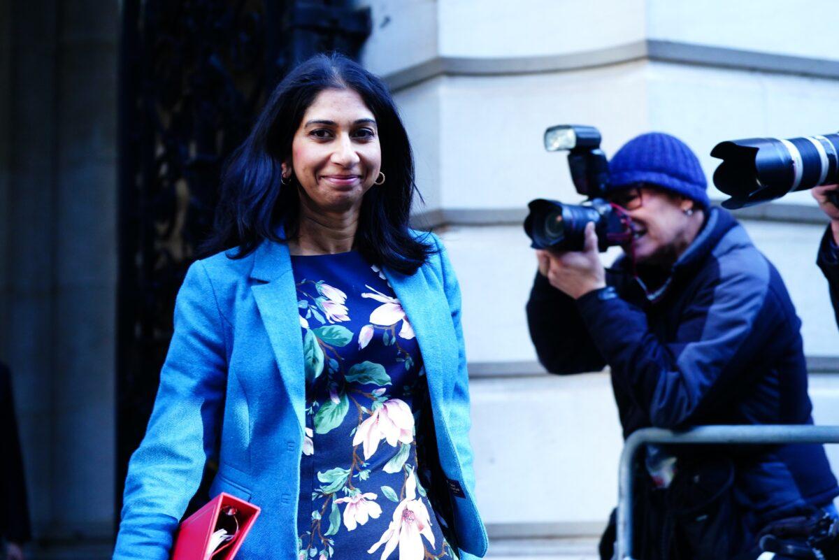 Home Secretary Suella Braverman arrives in Downing Street ahead of the first Cabinet meeting with Prime Minister Rishi Sunak in London, on Oct. 26, 2022. (Victoria Jones/PA Media)