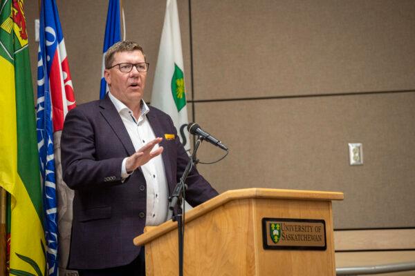 Saskatchewan Premier Scott Moe speaks during a media event at the University of Saskatchewan campus in Saskatoon on June 28, 2022. (Liam Richards/The Canadian Press)