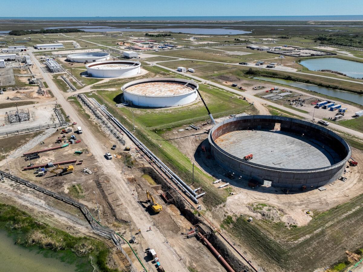 An aerial view of the Strategic Petroleum Reserve storage at the Bryan Mound site in Freeport, Texas, on Oct. 19, 2022. (Brandon Bell/Getty Images)