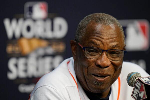 Houston Astros manager Dusty Baker Jr. ahead of Game 1 of the baseball World Series between the Houston Astros and the Philadelphia Phillies in Houston, Oct. 27, 2022. (Eric Gay/AP Photo)