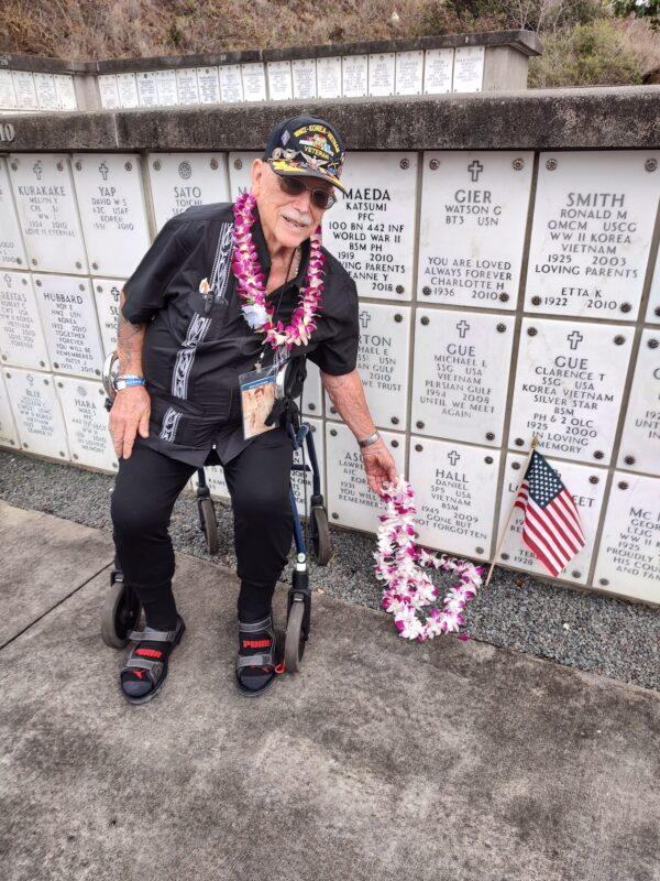 Billy Hall visits his son's grave at the Punch Bowl in Hawaii. (Courtesy of Billy Hall)