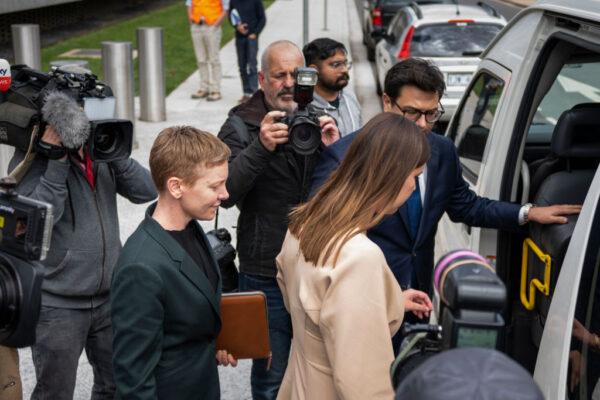 Brittany Higgins leaves court in Canberra, Australia, on Oct. 14, 2022. (Martin Ollman/Getty Images)