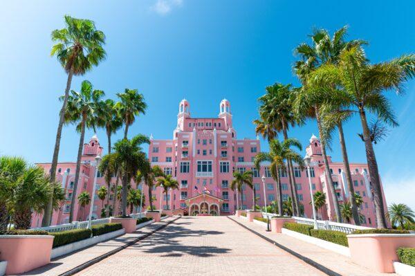 The Don Cesar Hotel at St. Pete Beach, on Florida's Gulf Coast, is one of the many historic pink hotels across the state. Many hotels built in the first part of the 20th century were painted pink, a color thought to symbolize tranquility and warmth,. (Courtesy of Visit St. Pete-Clearwater/TNS)