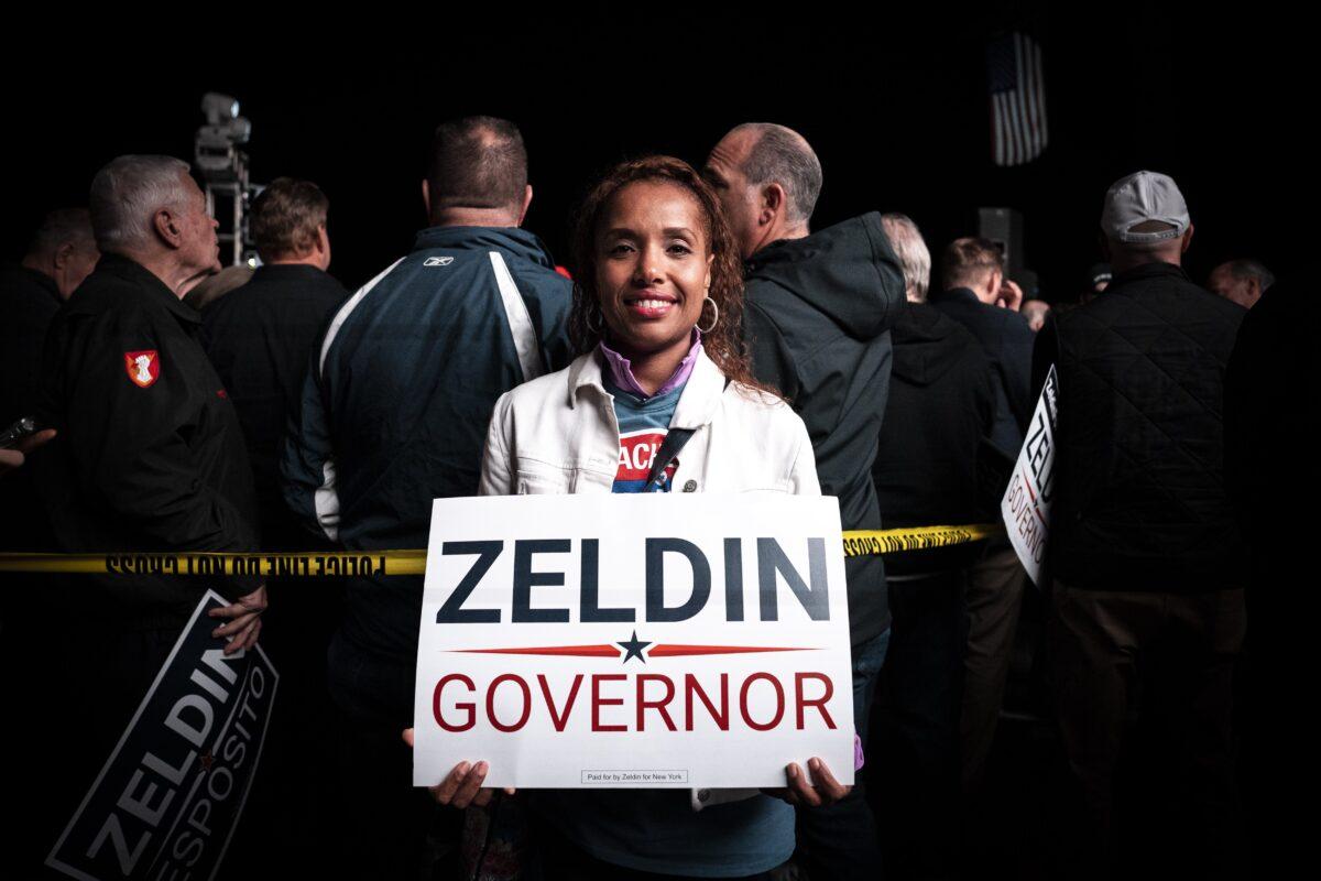 Orline Borno at a Rally in support of New York Republican gubernatorial nominee Rep. Lee Zeldin (R-N.Y.) in Hauppauge, N.Y., on Oct. 29, 2022. (Chung I Ho/The Epoch Times)